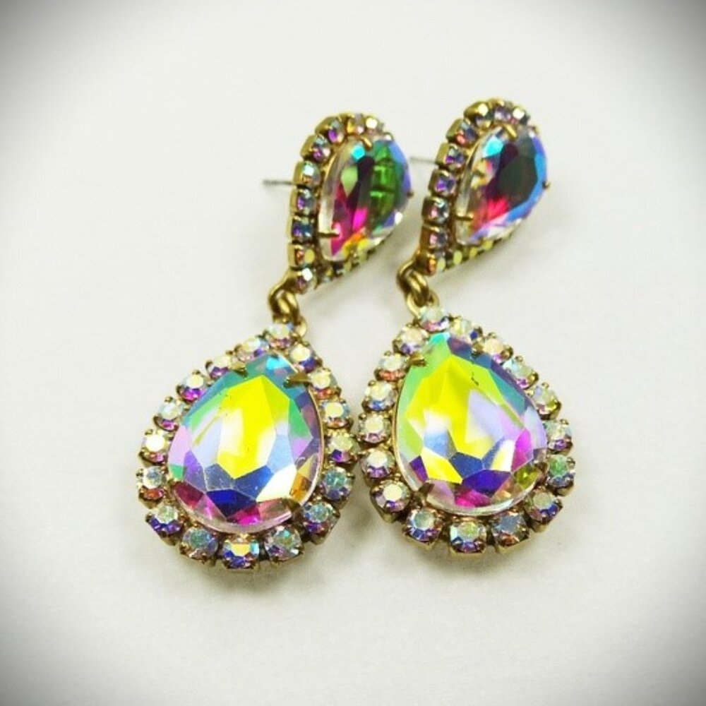 LOREN HOPE Clear & Iridescent Crystals  Double Drop Earrings
